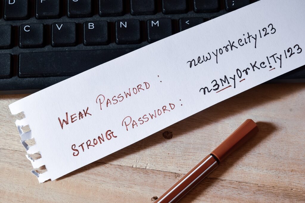 An example of a normal password and a strong password 
