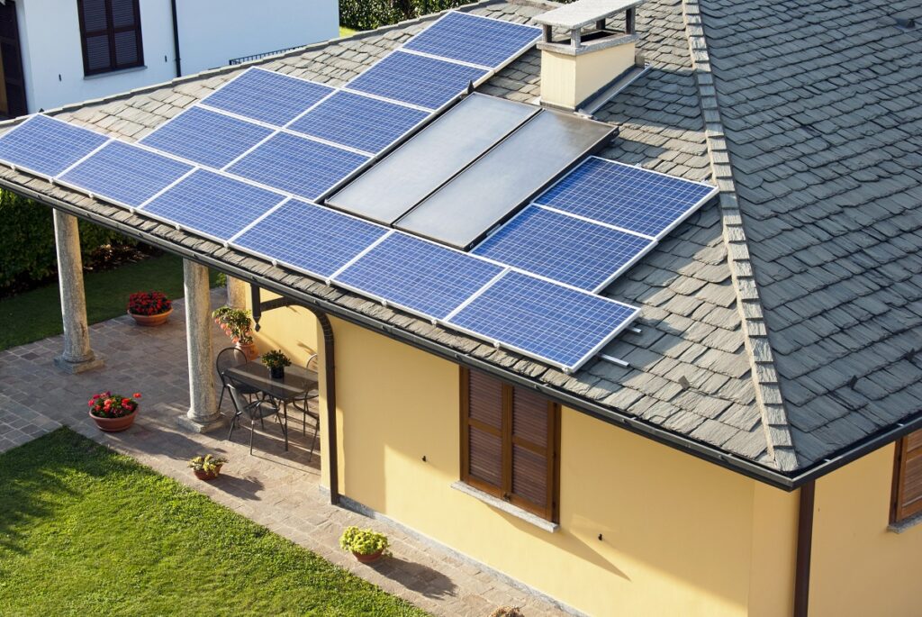 solar panels a bungalow home's roof